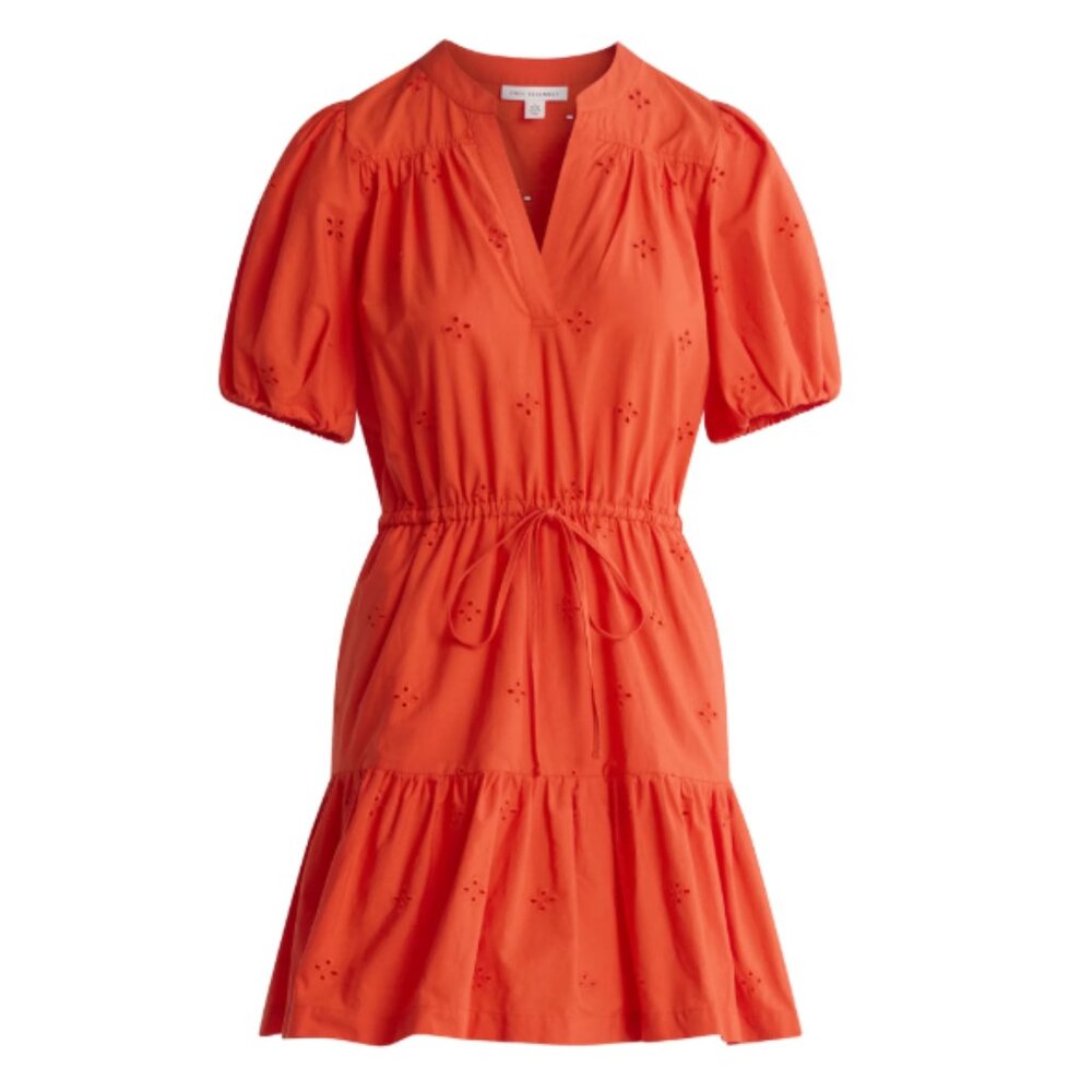 100% Cotton Eyelet Mini Dress - Peasant Style - Size L (12-14)